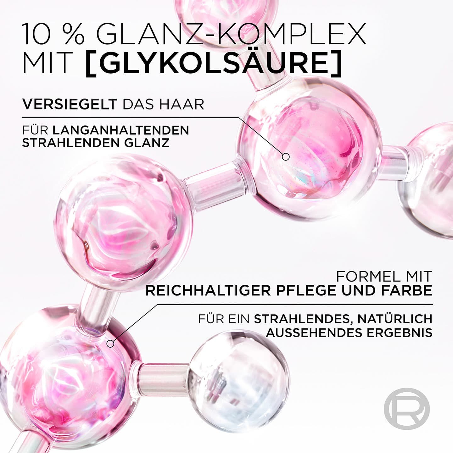 Visualisierung Glykolsäure mit Text: 10% Glanzkomplex mit Glykolsäure